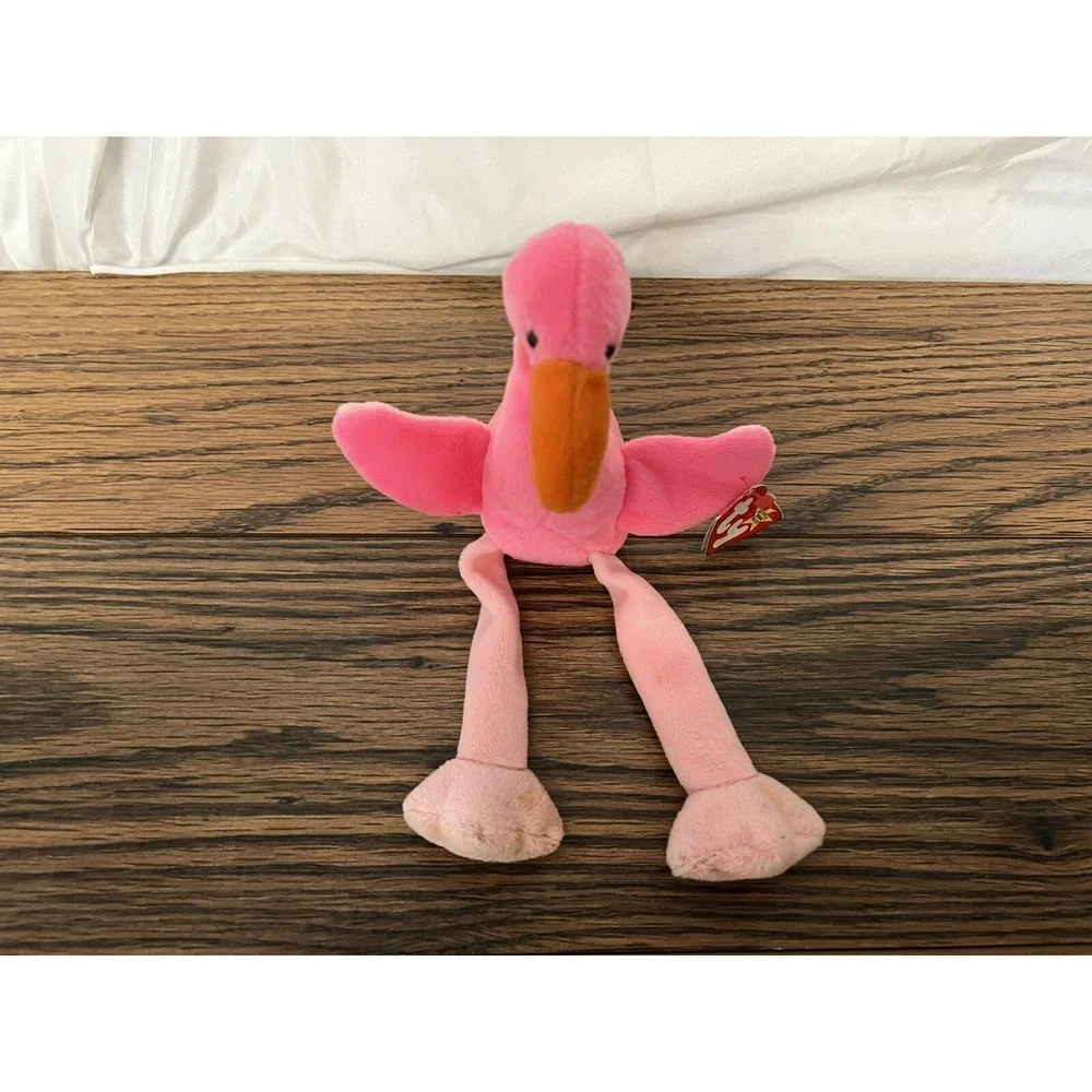 TY BEANIE BABIES Lot of 3 – Pink Flamingo, Peacock, Brown Stork‎ Plush Animals